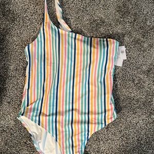 One Shoulder Striped Swimsuit